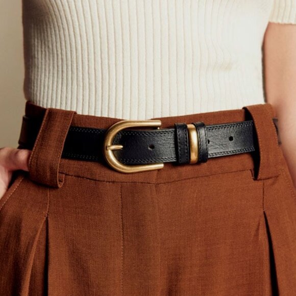 NWOT Sezane Taylor Leather Belt 95 41" Smooth Black Heritage - Picture 1 of 7